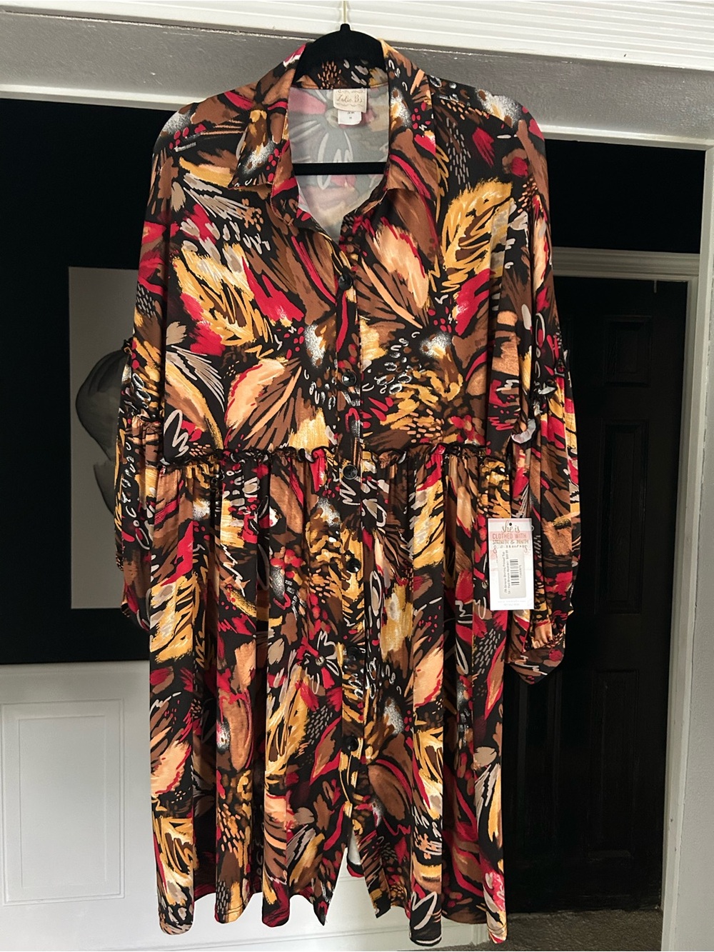 Zadie B’s Button-Front Tiered Tunic in Brown Multi Floral